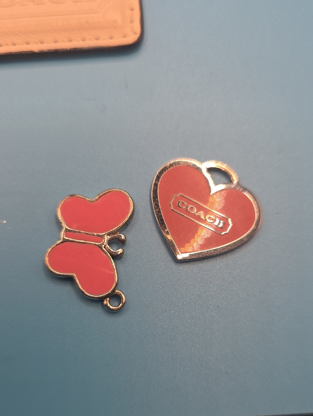 Coach Pink Heart Enamel Charm Set with Logo Accent